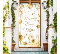 arricraft 1 Pc Wedding Theme Door Cover, Happily Ever After Banner Photography Background Backdrop for Wedding Engagement Party Door Wall Porch Indoor Outdoor Decoration 35.4x72.8 inch