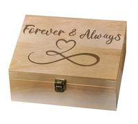 arricraft 1 Pc Wood Memory Keepsake Box, Forever and Always Memory Box with Hinged Lids Infinite Love Keepsake Chest for Wedding Anniversary Photo Letter Storage 24.5x19.5x10.3cm