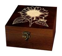 arricraft 1 Pc Wooden Keepsake Storage Box, A Single Sunflower Pattern Square Pine Tarot Card Memory Box for Anniversary Jewelry Board Storage 12x12x6cm (4.72x4.72x2.36 inches)