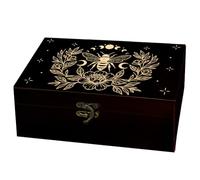 arricraft 1 Pc Wooden Keepsake Storage Box, Bee Flower Moon Phase Pattern Rectangle Pine Tarot Card Memory Box for Anniversary Jewelry Board Storage 24x14x9cm (9.45x5.51x3.54 inches)
