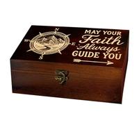 arricraft 1 Pc Wooden Keepsake Storage Box, Compass Mountain River Pattern Rectangle Pine Tarot Card Memory Box for Anniversary Jewelry Board Storage 24x14x9cm (9.45x5.51x3.54 inches)