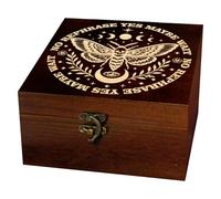 arricraft 1 Pc Wooden Keepsake Storage Box, Divination Board Moon Moth Eye of Mystery Engraved Pattern Rectangle Pine Tarot Box for Anniversary Jewelry Board Storage 4.72x4.72x2.36 Inch