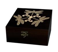 arricraft 1 Pc Wooden Keepsake Storage Box, Dragonfly Triskelion Pattern Square Souvenir Box for Anniversary Jewelry Picture Letter Storage (4.72x4.72x2.37 Inch)