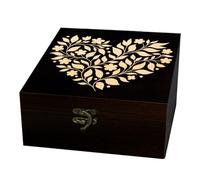 arricraft 1 Pc Wooden Keepsake Storage Box, Floral Hearts Pattern Square Pine Memory Box for Anniversary Jewelry Board Storage 12x12x6cm (4.72x4.72x2.36 inches)