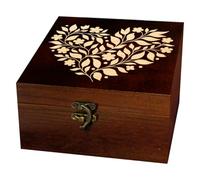 arricraft 1 Pc Wooden Keepsake Storage Box, Floral Hearts Pattern Square Pine Tarot Card Memory Box for Anniversary Jewelry Board Storage 12x12x6cm (4.72x4.72x2.36 inches)
