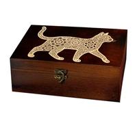 arricraft 1 Pc Wooden Keepsake Storage Box, Flower Cat Pattern Rectangle Souvenir Box for Anniversary Jewelry Picture Letter Storage (9.45x5.51x3.54 Inch)