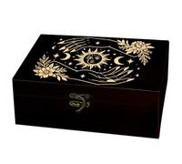 arricraft 1 Pc Wooden Keepsake Storage Box, Flower Mysterious Hands Sun Moon Stars Rectangle Pine Tarot Card Memory Box for Anniversary Jewelry Board Storage 24x14x9cm (9.45x5.51x3.54 inches)