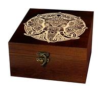 arricraft 1 Pc Wooden Keepsake Storage Box, Intricate Elephant Pattern Square Pine Tarot Card Memory Box for Anniversary Jewelry Board Storage 12x12x6cm (4.72x4.72x2.36 inches)