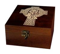 arricraft 1 Pc Wooden Keepsake Storage Box, Knot Cross Rose Pattern Square Pine Tarot Card Memory Box for Anniversary Jewelry Board Storage 12x12x6cm (4.72x4.72x2.36 inches)