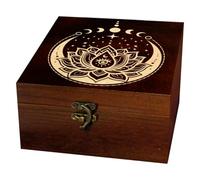 arricraft 1 Pc Wooden Keepsake Storage Box, Lotus Flowers Moon Phases Stars Mystical Eyes Pattern Rectangle Souvenir Box for Anniversary Jewelry Picture Letter Storage (4.72x4.72x2.36 inches)