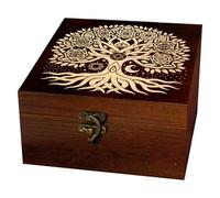 arricraft 1 Pc Wooden Keepsake Storage Box, Magic Chakra Tree Sun and Moon Pattern Square Pine Box for Anniversary Jewelry Board Storage (4.72x4.72x2.36 Inch)