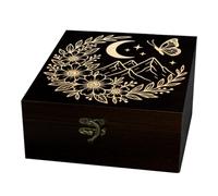 arricraft 1 Pc Wooden Keepsake Storage Box, Moon Mountains Flowers Square Pine Memory Box for Anniversary Jewelry Board Storage 12x12x6cm (4.72x4.72x2.36 inches)