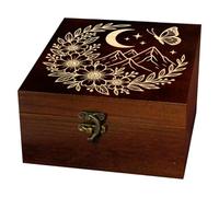arricraft 1 Pc Wooden Keepsake Storage Box, Moon Mountains Flowers Square Pine Tarot Card Memory Box for Anniversary Jewelry Board Storage 12x12x6cm (4.72x4.72x2.36 inches)