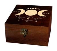 arricraft 1 Pc Wooden Keepsake Storage Box, Moon Phases Pattern Square Pine Tarot Card Memory Box for Anniversary Jewelry Board Storage 12x12x6cm (4.72x4.72x2.36 inches)