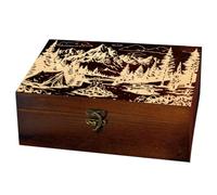 arricraft 1 Pc Wooden Keepsake Storage Box, Mountain Camping Tents Forests Pattern Rectangle Pine Tarot Card Memory Box for Anniversary Jewelry Board Storage 24x14x9cm (9.45x5.51x3.54 inches)
