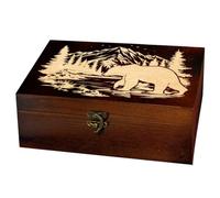 arricraft 1 Pc Wooden Keepsake Storage Box, Mountains River Bear Pattern Rectangle Pine Tarot Card Memory Box for Anniversary Jewelry Board Storage 24x14x9cm (9.45x5.51x3.54 inches)