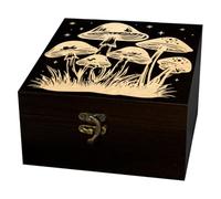 arricraft 1 Pc Wooden Keepsake Storage Box, Mushroom Cluster Pattern Square Pine Memory Box for Anniversary Jewelry Board Storage 12x12x6cm (4.72x4.72x2.36 inches)