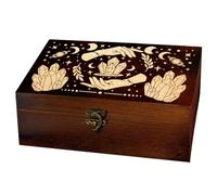 arricraft 1 Pc Wooden Keepsake Storage Box, Mysterious Hands Lunar Phase Crystal Engraved Pattern Square Pine Tarot Box for Anniversary Jewelry Board Storage (9.45x5.51x3.54 Inch)