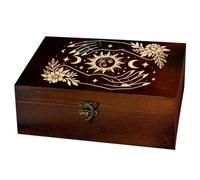 arricraft 1 Pc Wooden Keepsake Storage Box, Mysterious Hands Sun Moon Stars Rectangle Pine Tarot Card Memory Box for Anniversary Jewelry Board Storage 24x14x9cm (9.45x5.51x3.54 inches)