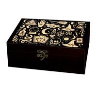 arricraft 1 Pc Wooden Keepsake Storage Box, Mystical Witchcraft Divination Small Pattern Rectangle Pine Tarot Card Box for Anniversary Jewelry Board Storage 24x14x9cm (9.45x5.51x3.54 inches)