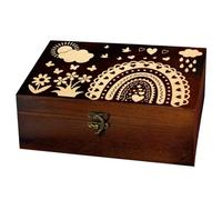 arricraft 1 Pc Wooden Keepsake Storage Box, Rainbow Flower Sun Clouds Raindrops Pattern Rectangle Pine Tarot Card Box for Anniversary Jewelry Board Storage 24x14x9cm (9.45x5.51x3.54 inches)