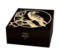 arricraft 1 Pc Wooden Keepsake Storage Box, Raven Branch Full Moon Pattern Square Pine Memory Box for Anniversary Jewelry Board Storage 12x12x6cm (4.72x4.72x2.36 inches)