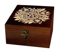 arricraft 1 Pc Wooden Keepsake Storage Box, Ritual Pentagrams Flower Pattern Square Pine Tarot Card Memory Box for Anniversary Jewelry Board Storage 12x12x6cm (4.72x4.72x2.36 inches)