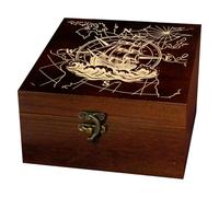 arricraft 1 Pc Wooden Keepsake Storage Box, Sailboat Waves Nautical Chart Square Pine Memory Box for Anniversary Jewelry Board Storage 12x12x6cm (4.72x4.72x2.36 inches)