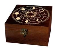 arricraft 1 Pc Wooden Keepsake Storage Box, Sun Moon Phases Divination Square Pine Memory Box for Anniversary Jewelry Board Storage 12x12x6cm (4.72x4.72x2.36 inches)