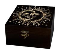 arricraft 1 Pc Wooden Keepsake Storage Box, Sun-Moon Vector Diagram Square Pine Memory Box for Anniversary Jewelry Board Storage 12x12x6cm (4.72x4.72x2.36 inches)