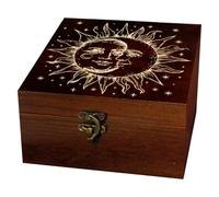 arricraft 1 Pc Wooden Keepsake Storage Box, Sun-Moon Vector Diagram Square Pine Tarot Card Memory Box for Anniversary Jewelry Board Storage 12x12x6cm (4.72x4.72x2.36 inches)