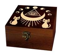 arricraft 1 Pc Wooden Keepsake Storage Box, Third Eye Moon Phases Cat Square Pine Memory Box for Anniversary Jewelry Board Storage 12x12x6cm (4.72x4.72x2.36 inches)