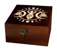 arricraft 1 Pc Wooden Keepsake Storage Box, Triple Goddess Moon Phases Square Pine Tarot Card Memory Box for Gifts Valentine's Day Anniversary Jewelry Storage 12x12x6cm (4.72x4.72x2.36 inches)