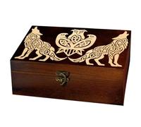 arricraft 1 Pc Wooden Keepsake Storage Box, Viking Knot Wolf Crow Rectangle Pine Tarot Card Memory Box for Anniversary Jewelry Board Storage 24x14x9cm (9.45x5.51x3.54 inches)
