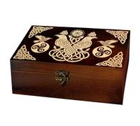 arricraft 1 Pc Wooden Keepsake Storage Box, Viking Rope Knot Raven Pattern Rectangle Pine Tarot Card Memory Box for Anniversary Jewelry Board Storage 24x14x9cm (9.45x5.51x3.54 inches)