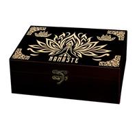 arricraft 1 Pc Wooden Memorial Storage Box, Lotus Flower Hands Pressed Together Vintage Frame Pattern Rectangle Pine Photo Box for Anniversary Jewelry Board Storage (9.45x5.51x3.54 Inch)