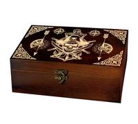 arricraft 1 Pc Wooden Memorial Storage Box, Pirate Skull Dual Blades Anchor Compass Pattern Rectangle Pine Photo Box for Anniversary Jewelry Board Storage (9.45x5.51x3.54 Inch)