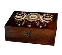 arricraft 1 Pc Wooden Memorial Storage Box, Sun and Moon Evil Eye Dreamcatcher Stars Flowers Pattern Rectangle Pine Photo Box for Anniversary Jewelry Board Storage (9.45x5.51x3.54 Inch)