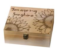 arricraft 1 Pc Wooden Memory Keepsake Box, 24.5x19.5x10.3cm Blooming Sunflowers Motif Wooden Memory Box with Hinge Lids for Party Festival Gift Wedding Christmas Birthday Photos Letters Holding