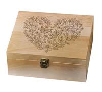arricraft 1 Pc Wooden Memory Keepsake Box, A Heart Shape Made up of Flowers and Butterflies Storage Decorative Memory Wooden Box with Hinge Lids for Photos DVDs Letters Holding 24.5x19.5x10.3cm