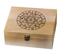 arricraft 1 Pc Wooden Memory Keepsake Box, Astrology Mark Memory Box with Hinged Lids Keepsake Chest for Souvenirs Picture Letter Storage 9.6x7.6x4inch(24.5x19.5x10.3cm)