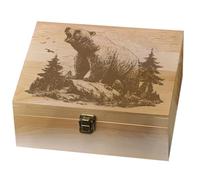 arricraft 1 Pc Wooden Memory Keepsake Box, Bear Roaring in a Forest Pattern Decorative Wooden Memory Box with Hinge Lids for Anniversary Photos DVDs Letters Jewelry 24.5x19.5x10.3cm