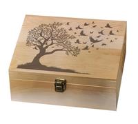 arricraft 1 Pc Wooden Memory Keepsake Box, Birds Soaring Away From a Tree Decorative Wooden Memory Box with Hinge Lids for Anniversary Photos DVDs Letters Jewelry 24.5x19.5x10.3cm