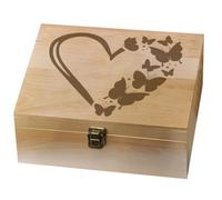 arricraft 1 Pc Wooden Memory Keepsake Box, Butterfly Heart Memory Box with Hinged Lids Love Theme Keepsake Chest for Anniversary Wedding Souvenirs Picture Letter Storage 9.6x7.6x4inch