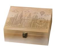 arricraft 1 Pc Wooden Memory Keepsake Box, City Skylines Buildings Pattern Decorative Wooden Memory Box with Hinge Lids for Anniversary Photos DVDs Letters Jewelry 24.5x19.5x10.3cm