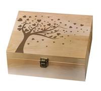 arricraft 1 Pc Wooden Memory Keepsake Box, Heart Tree Bird Gift Valentine's Day Memory Box with Hinged Lid Love Theme Decorative Storage Box Stash Box for Photos Anniversary 19.5x24.5x10.3cm