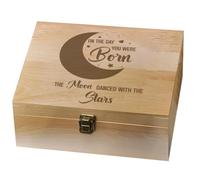 arricraft 1 Pc Wooden Memory Keepsake Box, Moon Pattern Souvenir Box with Hinged Lids for Girls Boys Storage Box Keepsake to Store Photos, Letters and Valuables 9.6x7.6x4inch