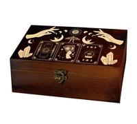 arricraft 1 Pc Wooden Memory Keepsake Box, Mysterious Hand Lunar Phases Selene Black Cat Engraved Pattern Rectangle Pine Tarot Box for Anniversary Jewelry Board Storage (9.45x5.51x3.54 Inch)