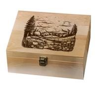 arricraft 1 Pc Wooden Memory Keepsake Box, Natural Scenery Memory Box with Hinged Lids Keepsake Chest for Souvenirs Picture Letter Storage 9.6x7.6x4inch(24.5x19.5x10.3cm)