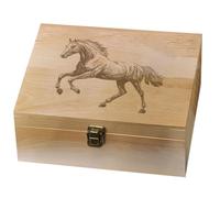 arricraft 1 Pc Wooden Memory Keepsake Box, Sketch Horse Memory Box with Hinged Lids Animal Theme Keepsake Chest for Souvenirs Picture Letter Storage 9.6x7.6x4inch(24.5x19.5x10.3cm)